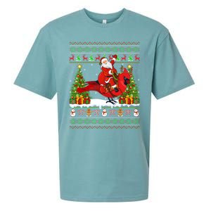 Xmas Sweater Ugly Santa Riding Cardinal Bird Christmas Gift Sueded Cloud Jersey T-Shirt