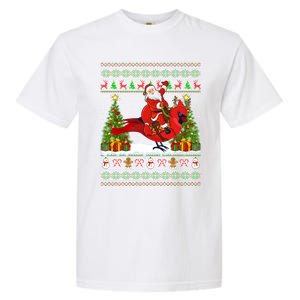 Xmas Sweater Ugly Santa Riding Cardinal Bird Christmas Gift Garment-Dyed Heavyweight T-Shirt