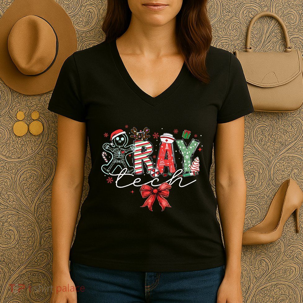 Xray Tech Christmas Bow Rad Tech Radiology Women's V-Neck T-Shirt