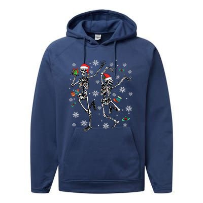 Xmas Tree Christmas Lights Christmas Skeleton Dancing Performance Fleece Hoodie