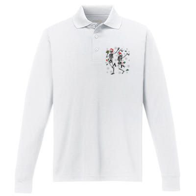 Xmas Tree Christmas Lights Christmas Skeleton Dancing Performance Long Sleeve Polo