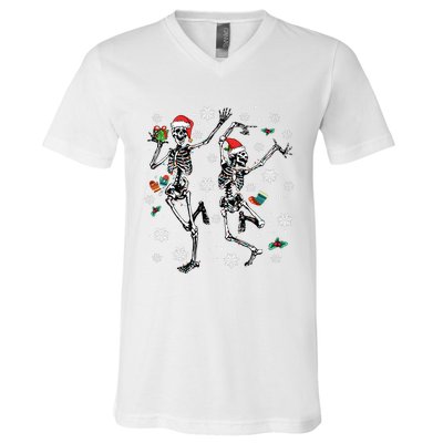 Xmas Tree Christmas Lights Christmas Skeleton Dancing V-Neck T-Shirt