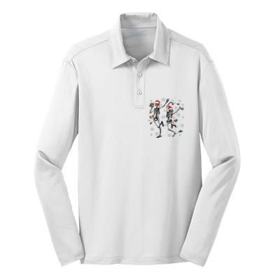 Xmas Tree Christmas Lights Christmas Skeleton Dancing Silk Touch Performance Long Sleeve Polo