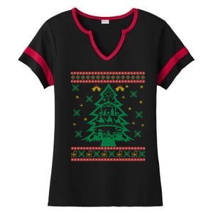 Xmas Tree Christmas Nativity Scene Christian Ugly Christmas Ladies Halftime Notch Neck Tee