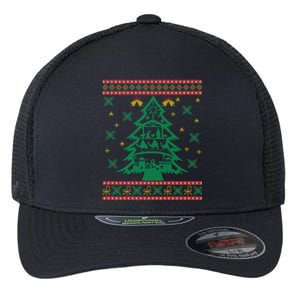 Xmas Tree Christmas Nativity Scene Christian Ugly Christmas Flexfit Unipanel Trucker Cap