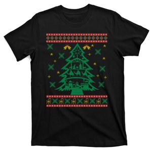 Xmas Tree Christmas Nativity Scene Christian Ugly Christmas T-Shirt