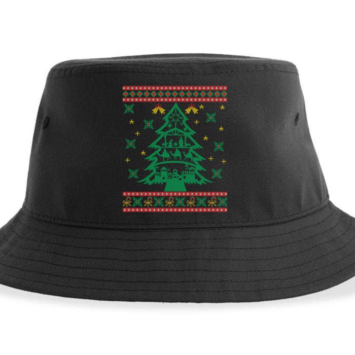 Xmas Tree Christmas Nativity Scene Christian Ugly Christmas Sustainable Bucket Hat