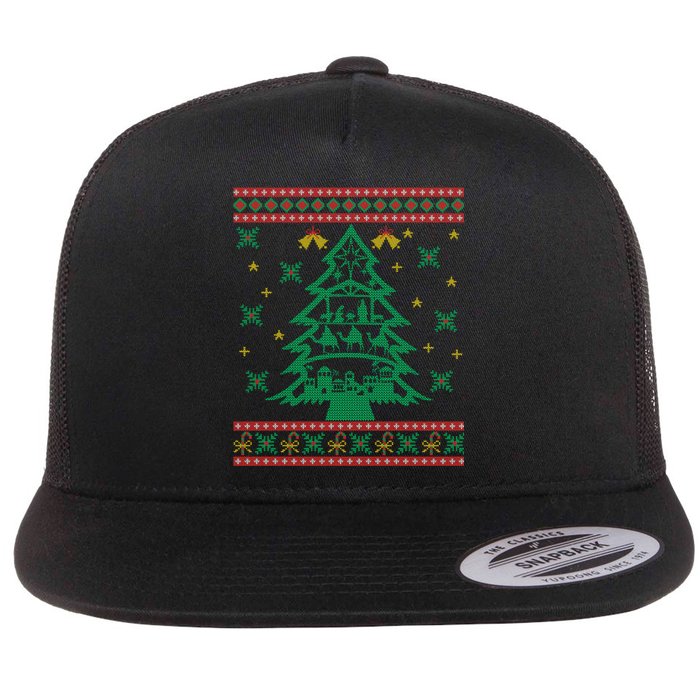 Xmas Tree Christmas Nativity Scene Christian Ugly Christmas Flat Bill Trucker Hat