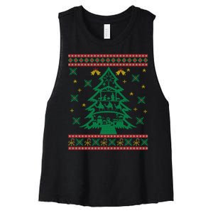 Xmas Tree Christmas Nativity Scene Christian Ugly Christmas Women's Racerback Cropped Tank