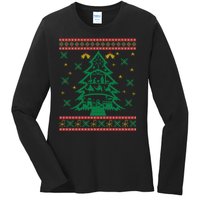 Xmas Tree Christmas Nativity Scene Christian Ugly Christmas Ladies Long Sleeve Shirt