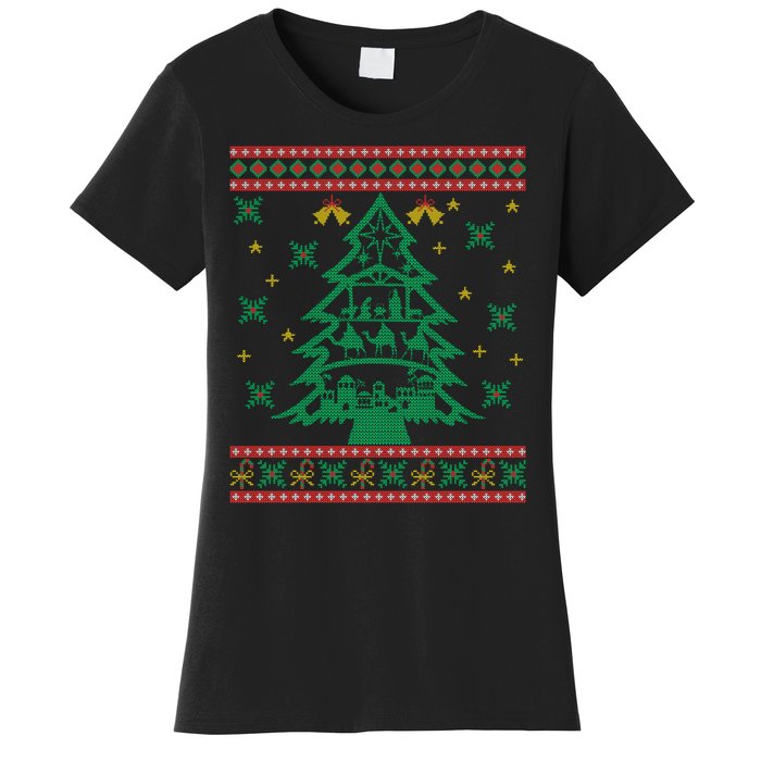 Xmas Tree Christmas Nativity Scene Christian Ugly Christmas Women's T-Shirt