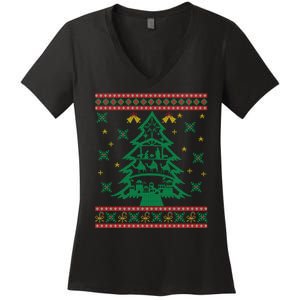 Xmas Tree Christmas Nativity Scene Christian Ugly Christmas Women's V-Neck T-Shirt