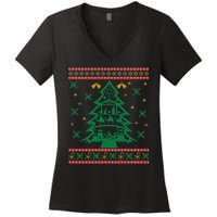 Xmas Tree Christmas Nativity Scene Christian Ugly Christmas Women's V-Neck T-Shirt