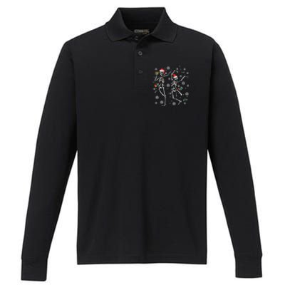 Xmas Tree Christmas Lights Christmas Skeleton Dancing Performance Long Sleeve Polo