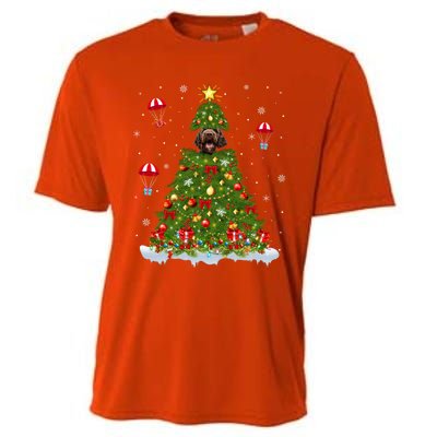 Xmas Tree Decorations Lights Santa Poodle Dog Christmas Gift Cooling Performance Crew T-Shirt