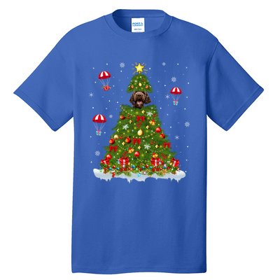 Xmas Tree Decorations Lights Santa Poodle Dog Christmas Gift Tall T-Shirt