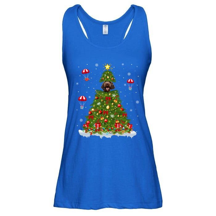 Xmas Tree Decorations Lights Santa Poodle Dog Christmas Gift Ladies Essential Flowy Tank