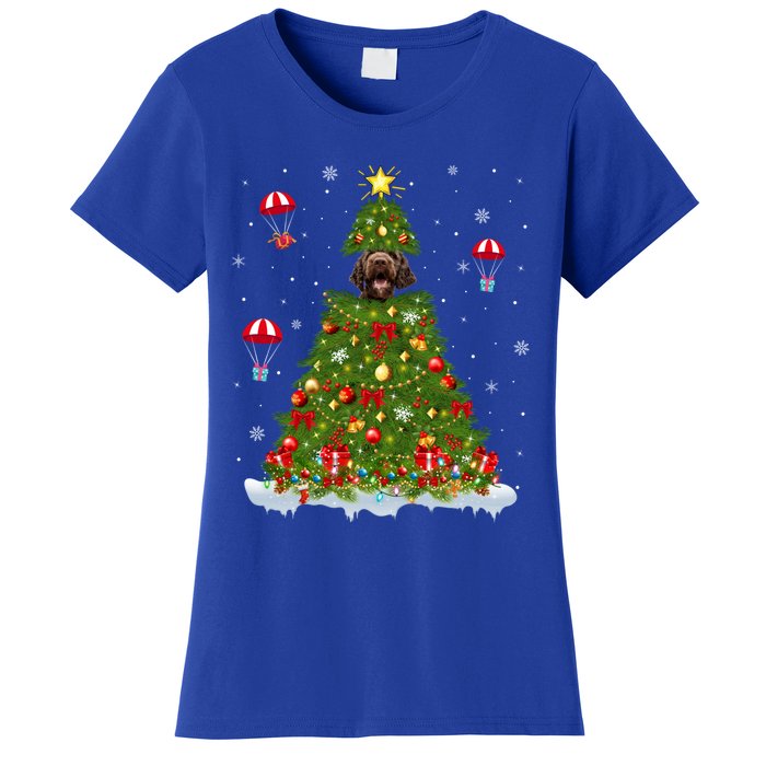 Xmas Tree Decorations Lights Santa Poodle Dog Christmas Gift Women's T-Shirt