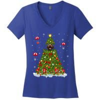 Xmas Tree Decorations Lights Santa Poodle Dog Christmas Gift Women's V-Neck T-Shirt