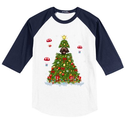 Xmas Tree Decorations Lights Santa Poodle Dog Christmas Gift Baseball Sleeve Shirt