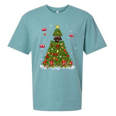 Xmas Tree Decorations Lights Santa Poodle Dog Christmas Gift Sueded Cloud Jersey T-Shirt