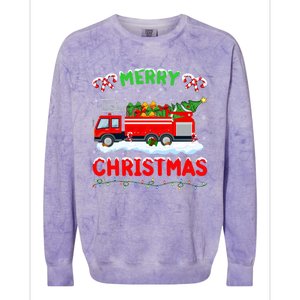 Xmas Tree Decoration Firefighter Fire Truck Christmas Funny Gift Colorblast Crewneck Sweatshirt