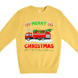 Xmas Tree Decoration Firefighter Fire Truck Christmas Funny Gift Premium Crewneck Sweatshirt