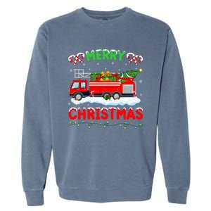 Xmas Tree Decoration Firefighter Fire Truck Christmas Funny Gift Garment-Dyed Sweatshirt