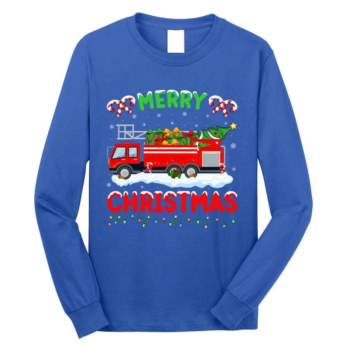 Xmas Tree Decoration Firefighter Fire Truck Christmas Funny Gift Long Sleeve Shirt