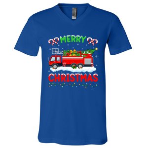 Xmas Tree Decoration Firefighter Fire Truck Christmas Funny Gift V-Neck T-Shirt