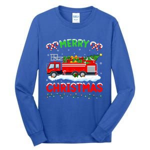 Xmas Tree Decoration Firefighter Fire Truck Christmas Funny Gift Tall Long Sleeve T-Shirt