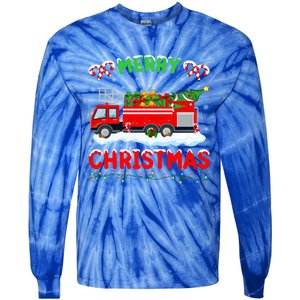 Xmas Tree Decoration Firefighter Fire Truck Christmas Funny Gift Tie-Dye Long Sleeve Shirt