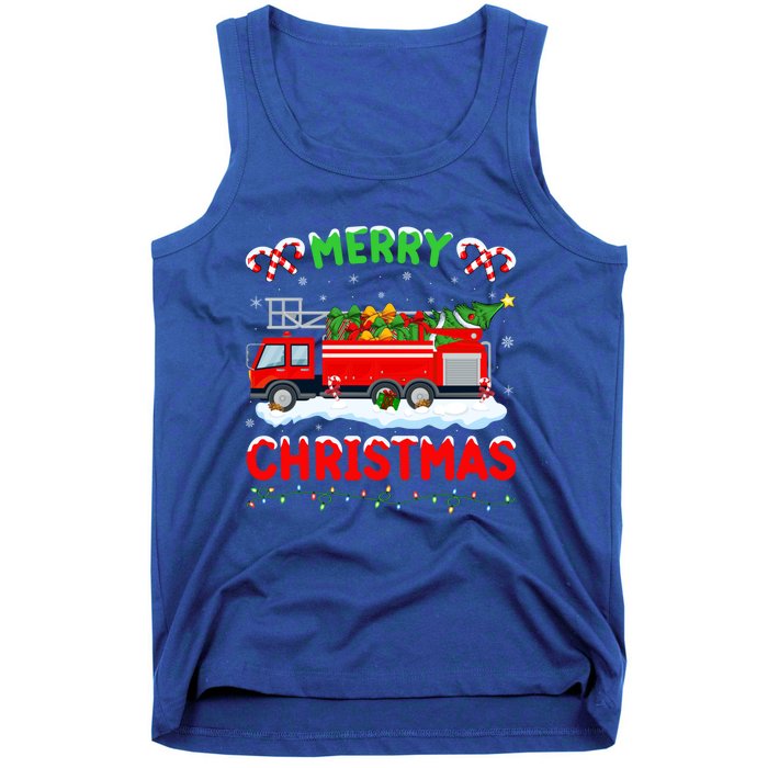 Xmas Tree Decoration Firefighter Fire Truck Christmas Funny Gift Tank Top