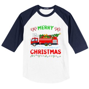 Xmas Tree Decoration Firefighter Fire Truck Christmas Funny Gift Baseball Sleeve Shirt