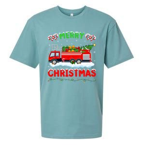 Xmas Tree Decoration Firefighter Fire Truck Christmas Funny Gift Sueded Cloud Jersey T-Shirt