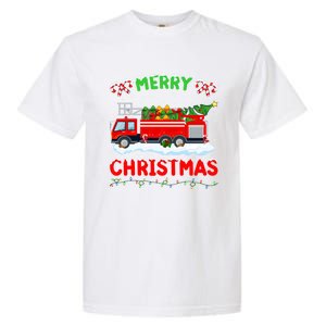 Xmas Tree Decoration Firefighter Fire Truck Christmas Funny Gift Garment-Dyed Heavyweight T-Shirt