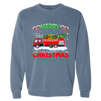 Xmas Tree Decoration Firefighter Fire Truck Christmas Gift Garment-Dyed Sweatshirt