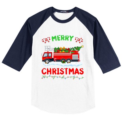 Xmas Tree Decoration Firefighter Fire Truck Christmas Gift Baseball Sleeve Shirt