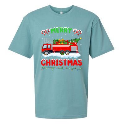 Xmas Tree Decoration Firefighter Fire Truck Christmas Gift Sueded Cloud Jersey T-Shirt