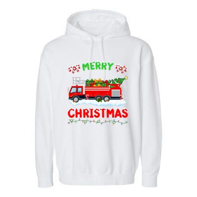 Xmas Tree Decoration Firefighter Fire Truck Christmas Gift Garment-Dyed Fleece Hoodie