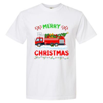 Xmas Tree Decoration Firefighter Fire Truck Christmas Gift Garment-Dyed Heavyweight T-Shirt