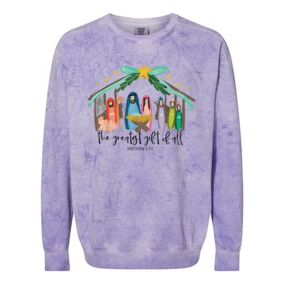 Xmas The Greatest Gift For All Christmas Nativity Jesus Christian Gift Colorblast Crewneck Sweatshirt