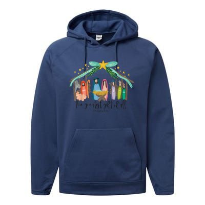 Xmas The Greatest Gift For All Christmas Nativity Jesus Christian Gift Performance Fleece Hoodie