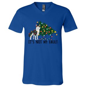 Xmas Tree It Is Not My Fault Siberian Husky Dog Christmas Gift V-Neck T-Shirt