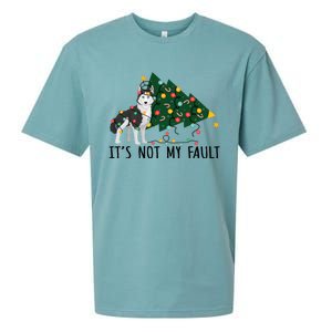 Xmas Tree It Is Not My Fault Siberian Husky Dog Christmas Gift Sueded Cloud Jersey T-Shirt