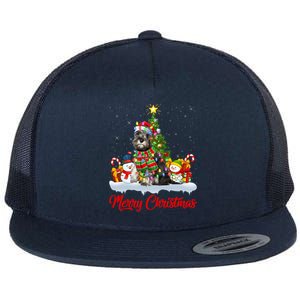 Xmas Tree Lighting Santa Miniature Schnauzer Dog Christmas Gift Flat Bill Trucker Hat