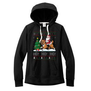 Xmas Tree Lighting Santa Brussels Griffon Dog Christmas Women's Fleece Hoodie