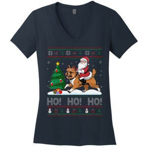 Xmas Tree Lighting Santa Brussels Griffon Dog Christmas Women's V-Neck T-Shirt