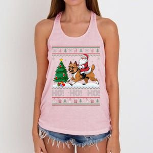 Xmas Tree Lighting Santa Brussels Griffon Dog Christmas Women's Knotted Racerback Tank