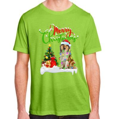 Xmas Tree Lights Santa Hat Rough Collie Dog Christmas Adult ChromaSoft Performance T-Shirt